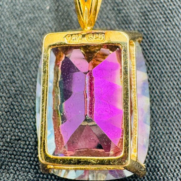 Vtg 14K Gold Mystic Topaz Pendant Necklace With Rope Chain Made In Croatia - Picture 8 of 16